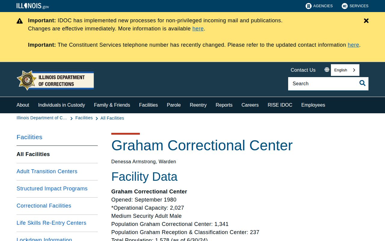 Official IDOC Graham Correctional Center facility page