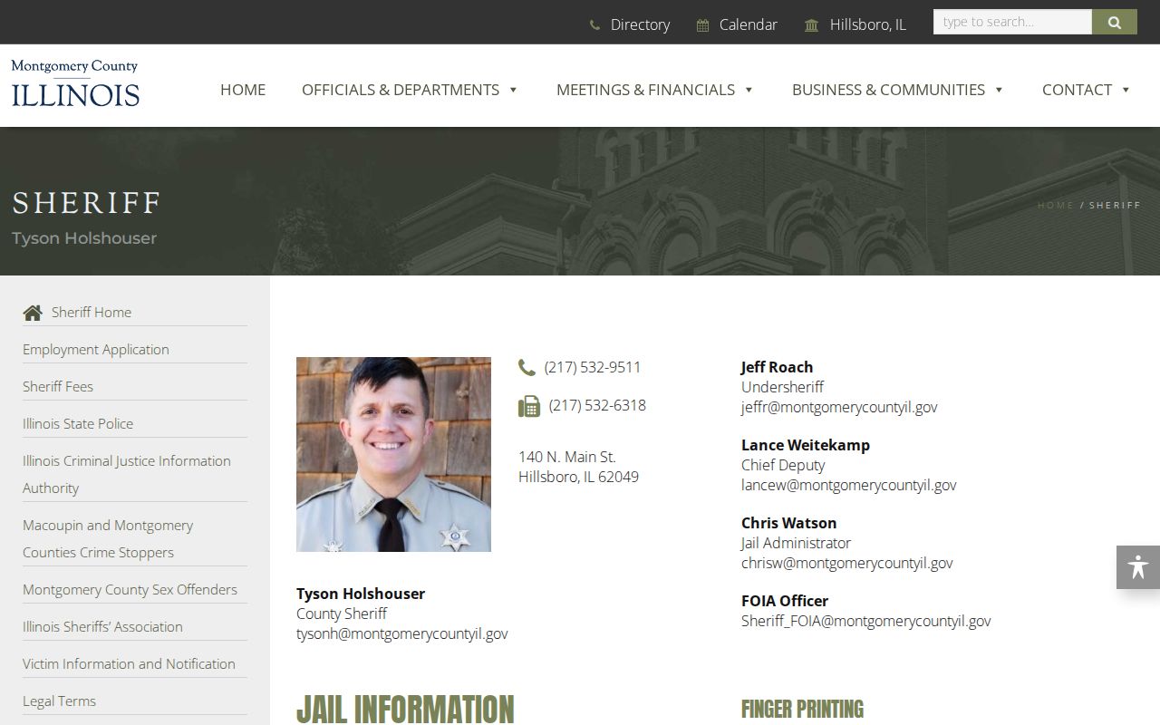 Montgomery County Sheriff jail and records contact page
